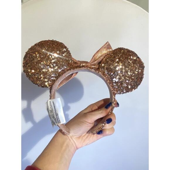Disney Parks Authentic Rose Gold Sequin Sparkly Minnie Ears - Picture 3 of 6